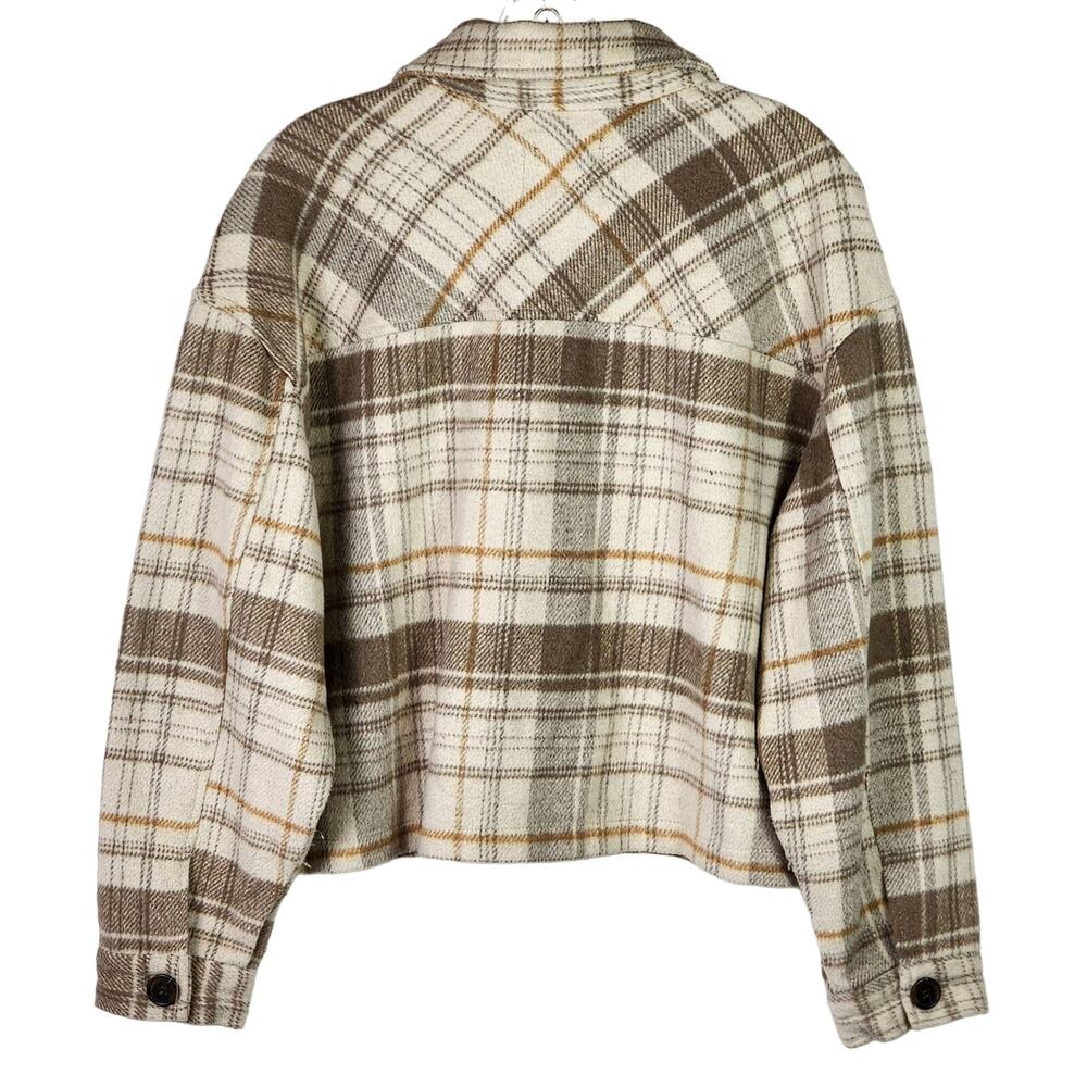Plaid Wool Blend Barn Jacket XL Cropped Shacket Neutral Cabincore Western - Picture 7 of 11